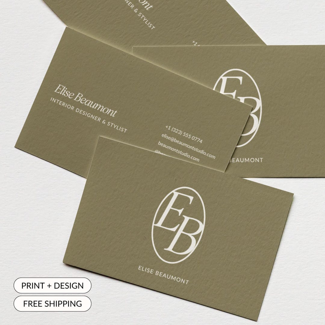 Interior Designer Business Cards | Custom Monogram | Elegant Printed ...