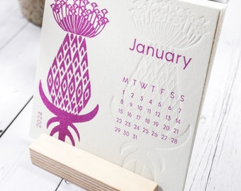 2024 Blumen und Pflanzen Tischkalender, Handgeprägter Bürokalender, Bürogeschenk