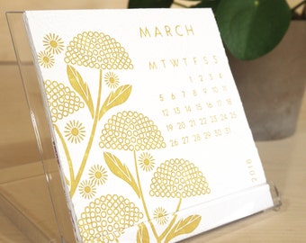 2018 Floral Hand Embossed Colour Desk Calendar, Calendar 2018, Office Calendar,Office Gift