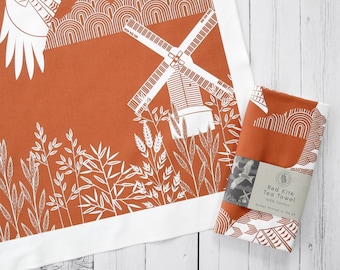 Red Kite Tea Towel Screen Printed Design Wall Art Hanger