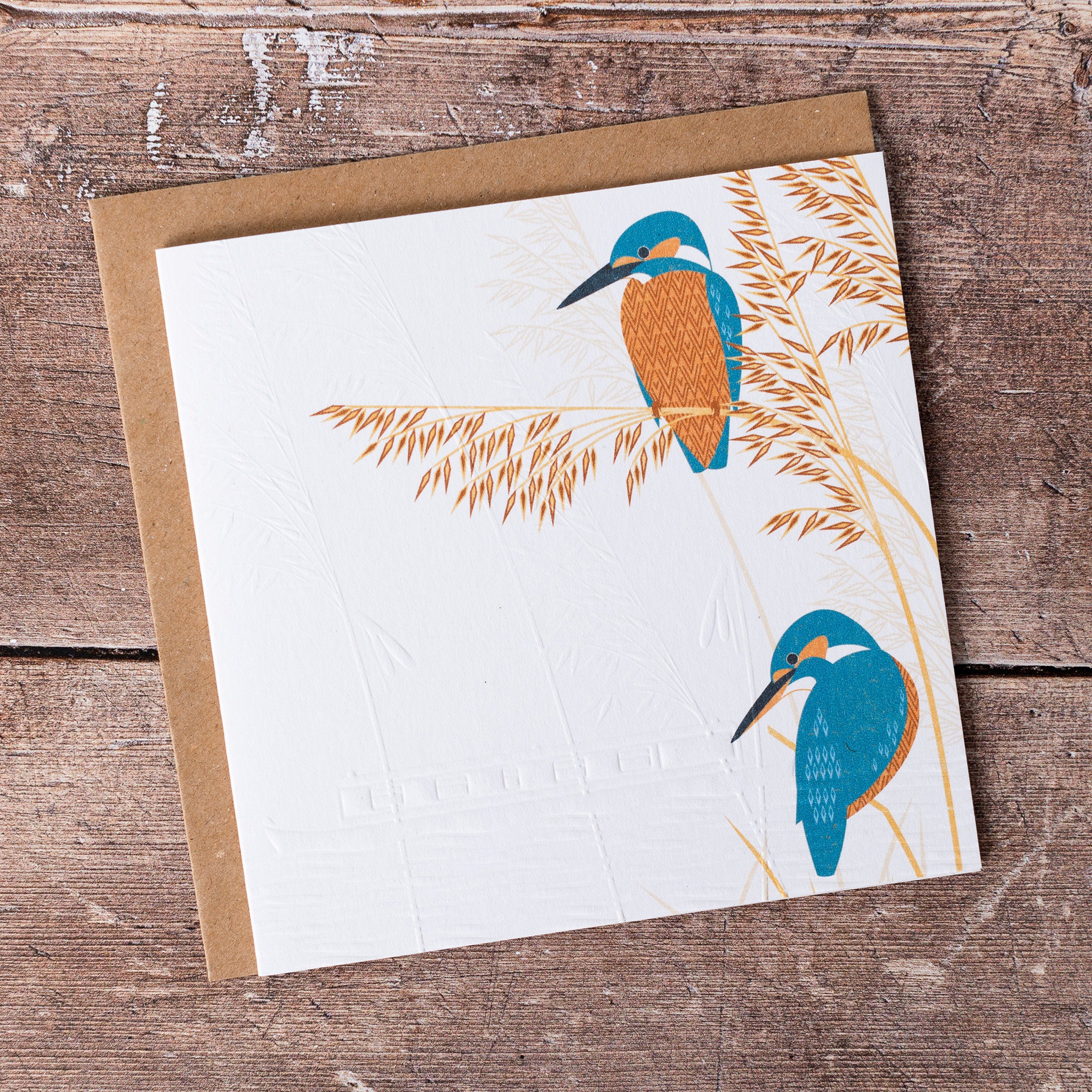 Kingfisher Greeting Card Hand Embossed Single Birthday Thank You Card