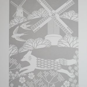 Fox on the Downs Light and Dark Grey Print Letterpress Blockprint Art image 6