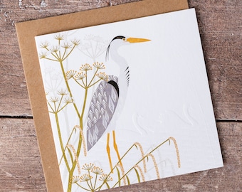 Heron Greeting Card Hand Embossed Single Birthday Thank You Card