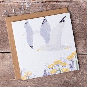 Carte de voeux mouettes, carte de remerciement pour un seul anniversaire en relief à la main