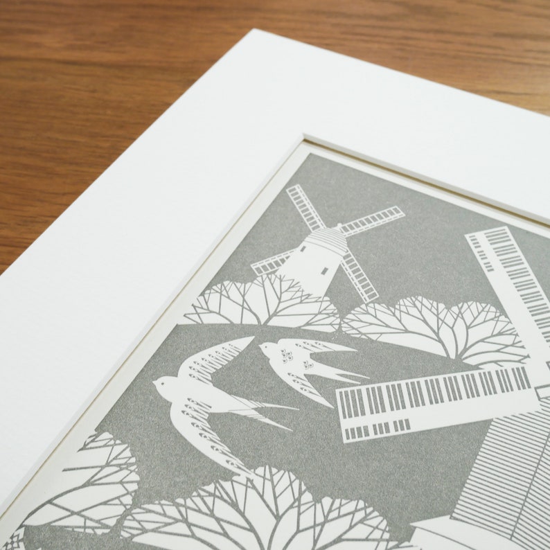 Fox on the Downs Light and Dark Grey Print Letterpress Blockprint Art image 9