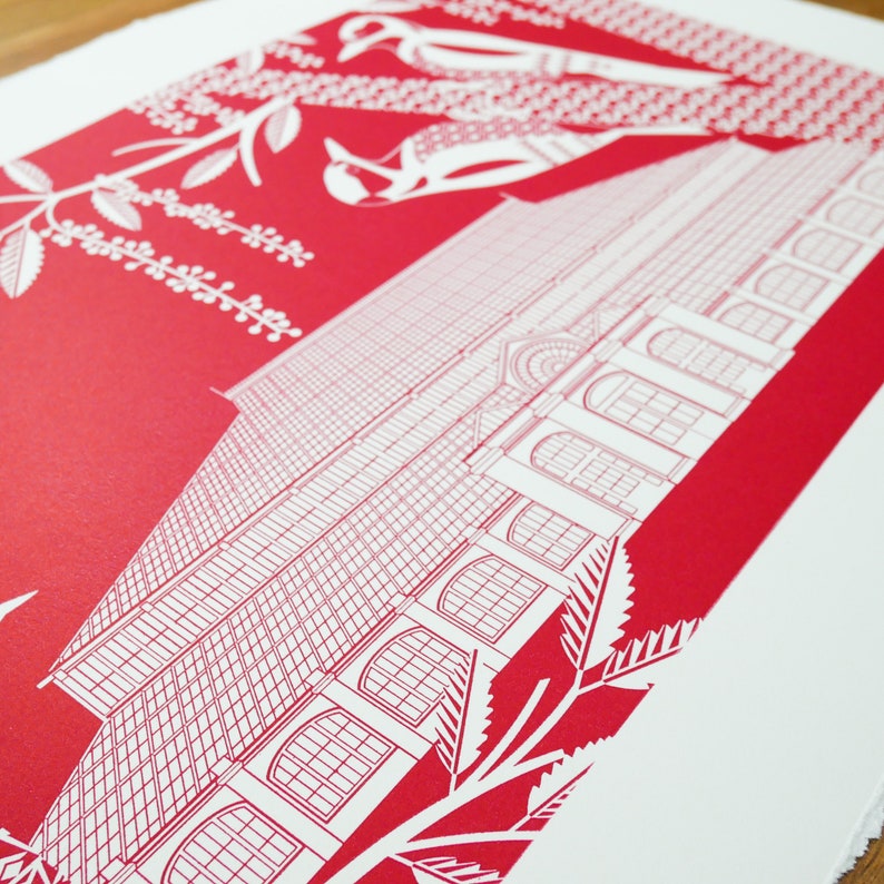 Woodpeckers at Kew Gardens Print Red Letterpress Block Art image 5