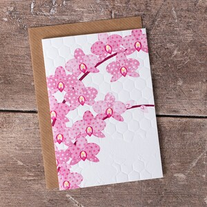 Carte d'anniversaire en relief à la main avec Ochidée rose
