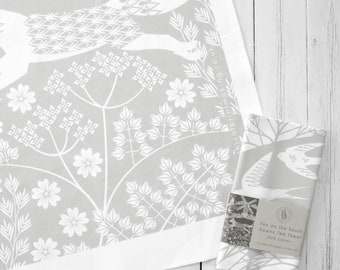 Grey Tea Towel Screen Printed Fox on the South Downs Design Wall Art Hanger