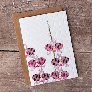 Lila Orchideenkarte, handgeprägte Geburtstags-Dankeschön-Grußkarte