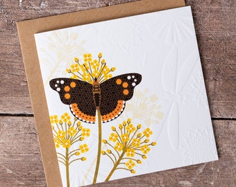 Butterfly Greeting Card Hand Embossed Single Birthday Thank You Card
