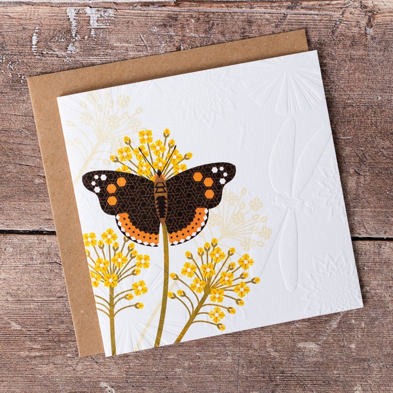 Butterfly Greeting Card Hand Embossed Single Birthday Thank You Card image 1