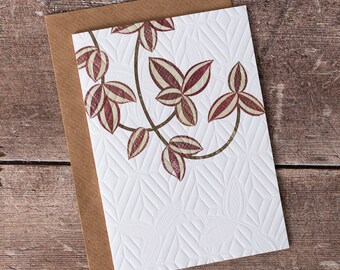 Indoor Plant Card Hand Embossed Birthday Thank You Wandering Jew Greeting Card