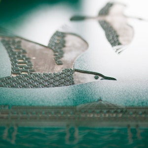 Turquoise Seagulls Flying over Brighton Pier Letterpress Block Print image 3