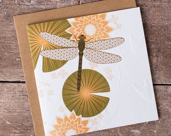 Dragonfly Greeting Card Hand Embossed Single Birthday Thank You Card