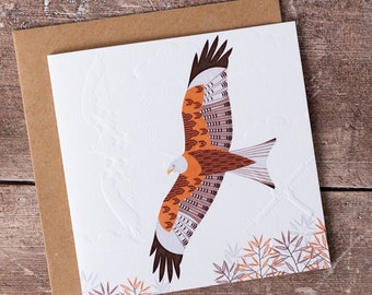 Red Kite Greeting Card Hand Embossed Single Birthday Thank You Card