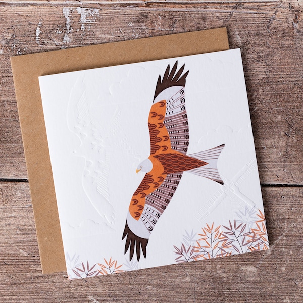 Red Kite Greeting Card Hand Embossed Single Birthday Thank You Card