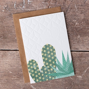 Carte de remerciements d'anniversaire en relief à la main avec des plantes de cactus