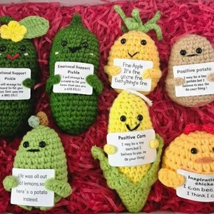 Adorable Crochet Veggie Collection – Handmade Potato, Pineapple, Corn, Eggplant, Tomato| Uplifting Positive | Emotional Support Gift