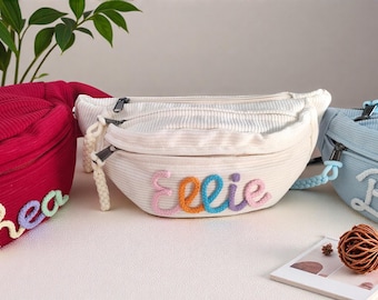 Benutzerdefinierte Name Kleinkind Geldbörse, weiche Cord Sling Bag, Gürteltasche für Jungen & Mädchen, personalisierte Kinder Geschenk Gürteltaschen, Crossbody Bum Bag Frauen