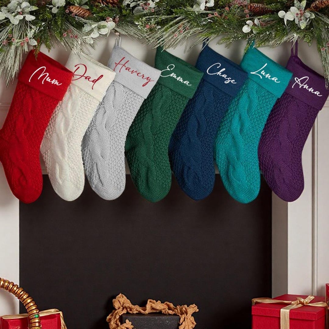 Embroidered Plain Christmas Stocking, Personalized Family Xmas Stocking