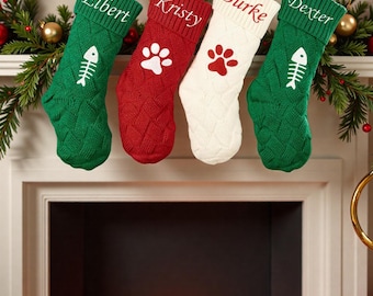 Personalized Paw Print Christmas Stocking, Pet Stockings, Embroidered Family Christmas Stockings, Custom Dog Stockings with Name, Xmas Gifts