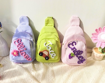 Custom Name Toddler Purse: Soft Corduroy Mini Sling Bag, Belt Bag for Boys & Girls, Personalized Kids Christmas Gift Fanny Pack, Crossbody
