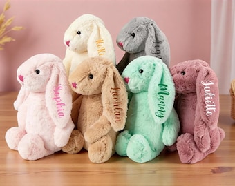 Peluche coniglietto ricamato personalizzato, coniglietto con nome personalizzato, regalo per damigella d'onore, regalo per baby shower, coniglietto con monogramma, regalo di Pasqua