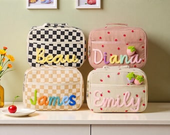 Bolsa de almuerzo para niños con nombre personalizado, bolsa de almuerzo escolar, bolsa de almuerzo para niños personalizada hecha a mano, bolsa de almuerzo, bolsa de picnic, regreso a clases, regalos para niños pequeños