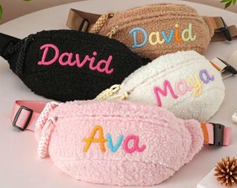 Borsetta personalizzata con nome per bambini, borsa a tracolla morbida in peluche, marsupio per bambini e bambine, marsupio regalo personalizzato per bambini, marsupio a tracolla da donna