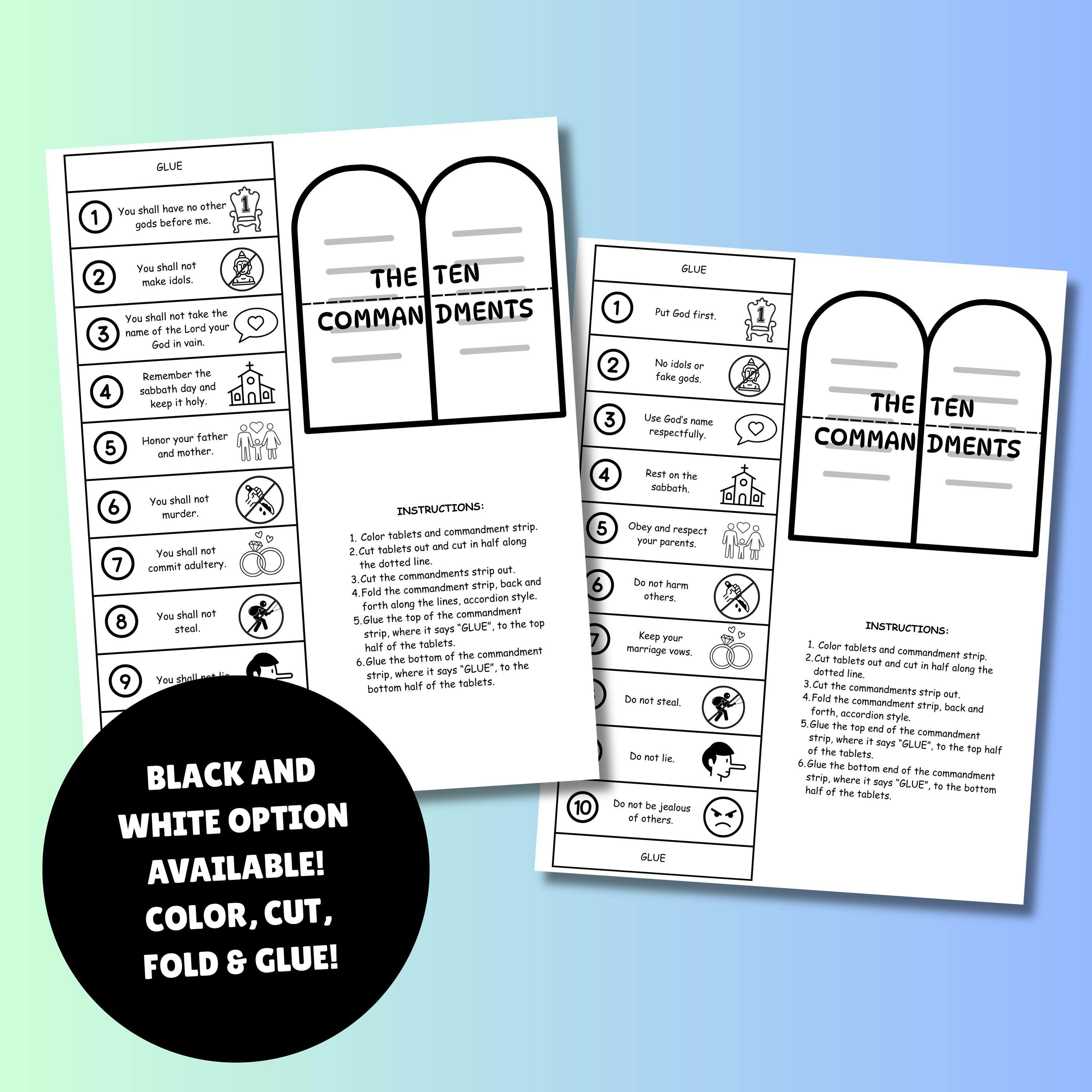 The Ten Commandments Folding Craft - Printable | Bible Activity ...