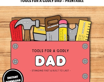 Caja de herramientas para papás piadosos - Imprimible / Recuerdo del Día del Padre / Regalo para papá o abuelo / Manualidad cristiana para niños / Actividad para colorear