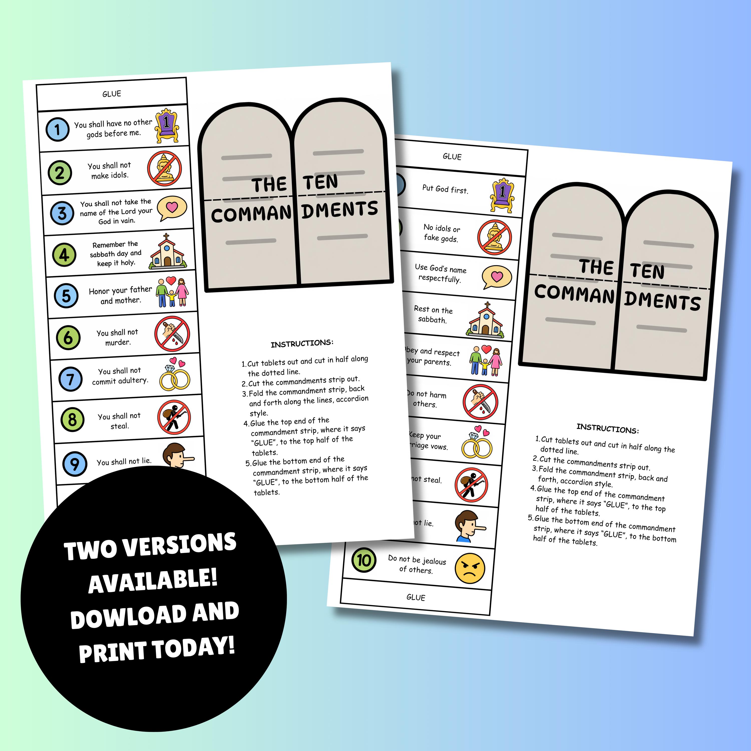 The Ten Commandments Folding Craft - Printable | Bible Activity ...