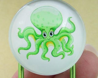 Silly Octopus 4 inch Paper Clip Bookmark, Ocean Beach Vibe Junk Journal Decor