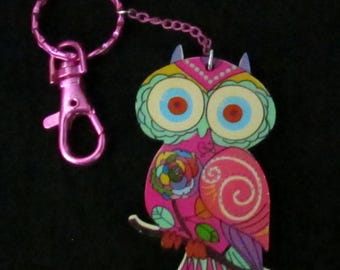Pink Owl on Pink Lobster Clasp Keychain, Unique Backpack Bag Charm