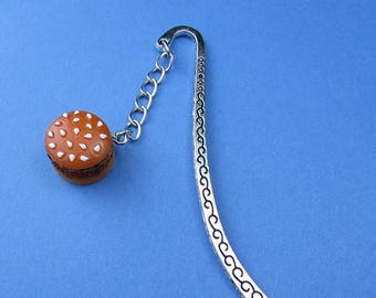 Hamburger Charm Metal Hook Bookmark, Foodie Book Lover and Reader Gift for Him