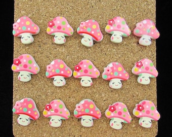 15 Small Cute Mushroom Push Pins, Cottagecore Vibes for Classroom and Office