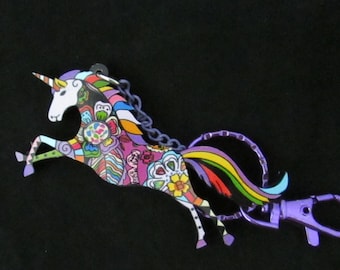 Purple unicorn on Purple Lobster Clasp Keychain