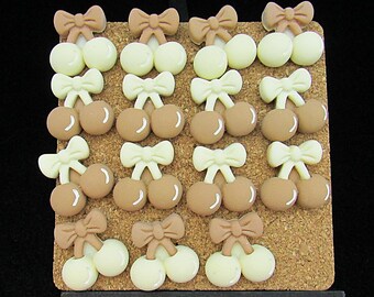 15 Cherry Push Pins in Brown & Cream,  Aesthetic Decorative Bulletin Board Decor