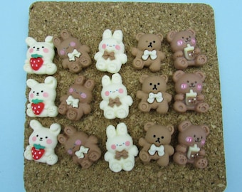 15 Bears & Rabbits Push Pins, Cute Office Supplies for Office Coworker Friend Gift, Mix and Match Push Pins to Customize your Set