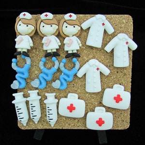 Nurse Push Pin Set of 15 3 each Stethoscope Lab Coat 1st Aid Kit Nursing Student Gift Mix & Match Push Pins to Customize your Set