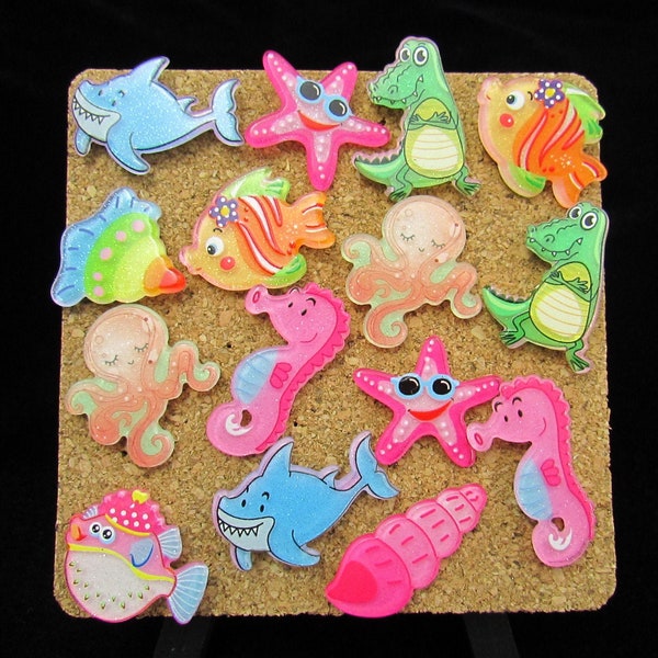 15 Colorful Sea Life & Fish Push Pins, Fun Tropical Theme Kawaii School Classroom Decor, Rainbow Decorative Push pins, Unique Quirky Fish