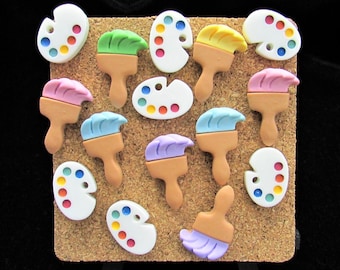 15 Artist Palette & Paint Brush Push Pins Student Art Teacher Appreciation Gift Mix and Match Push Pins to Customize your Set