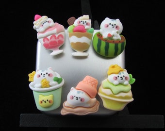 6 Cats in Snacks Fridge Magnets, Kawaii Decor for White Boards and Lockers