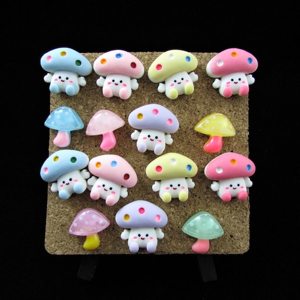 Mushroom People & Polka Dot Mushroom Push Pin Set of 15, Mix Push Pins to Customize Your Set, Student Teacher Gift, Dorm Room Cork Board