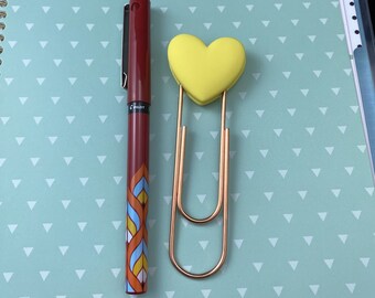 4 Inch Yellow Heart Paper Clip, Bookmark for Student Teacher Book Lover Gift, Pretty Planner Page Marker, Kawaii Rose Gold Giant Paper Clip