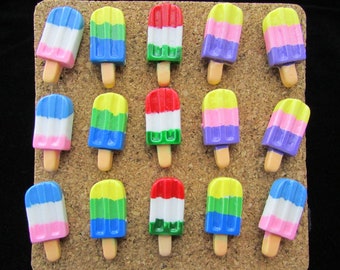 15 Popsicle Push Pins, Ice Cream Summer Decor for Bulletin Board