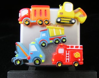 Construction Vehicle Magnet Set: Truck, Excavator, Fire Engine - Set of 5