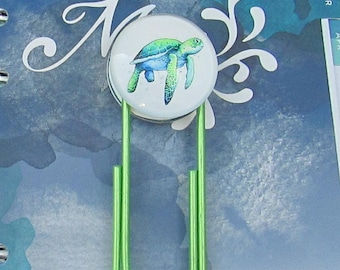 4 inch Green Paper Clip Sea Turtle Bookmark, Journal Planner Accessory for Book Lover