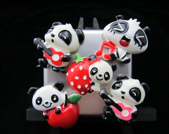 5 Music Pandas Fridge Magnets, Kawaii Locker, White Board and Refrigerator Decor for Panda Lovers