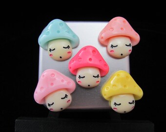5 Sleeping Mushroom Magnets, Pastel Kawaii Dorm Decor for Back To School Student Teacher Appreciation Gift, College Care Package